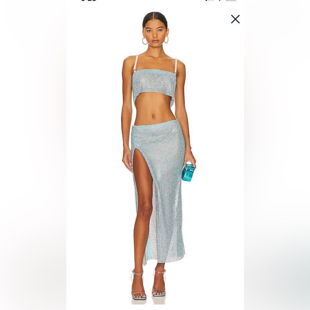 Poster Girl Sadie Midi Skirt Pearl mesh blue high slit FWRD Revolve $1165 NWT S